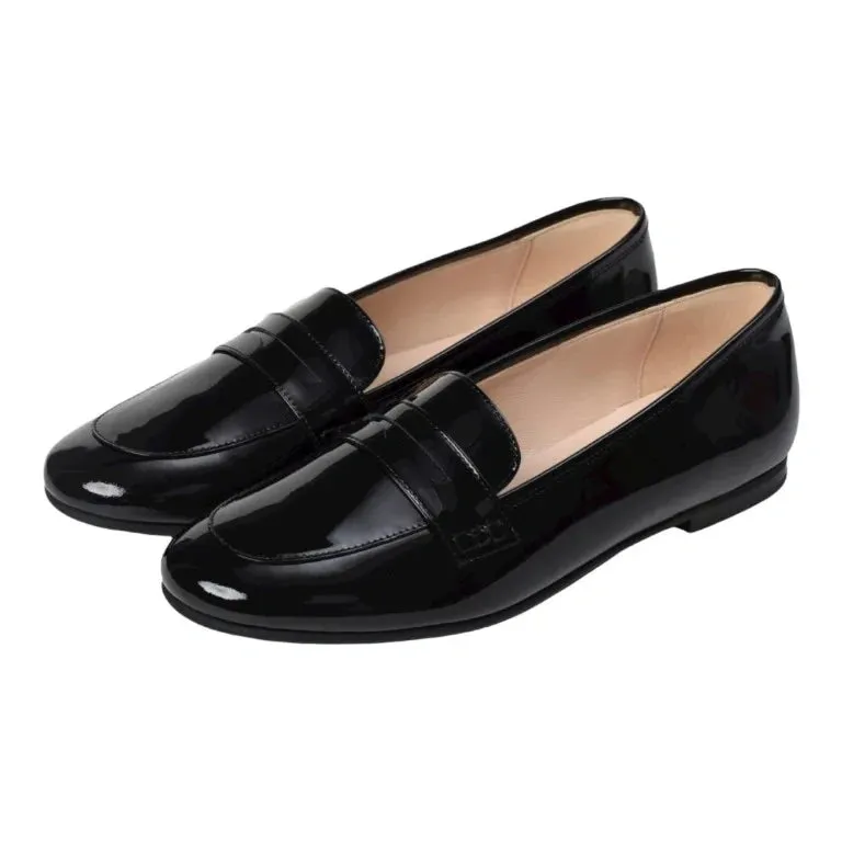 1308 - Navy Patent Leather Flat Loafer for Girl by London Kids