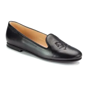 1686 - Black Soft Leather Smoking Loafer for Girl by London Kids