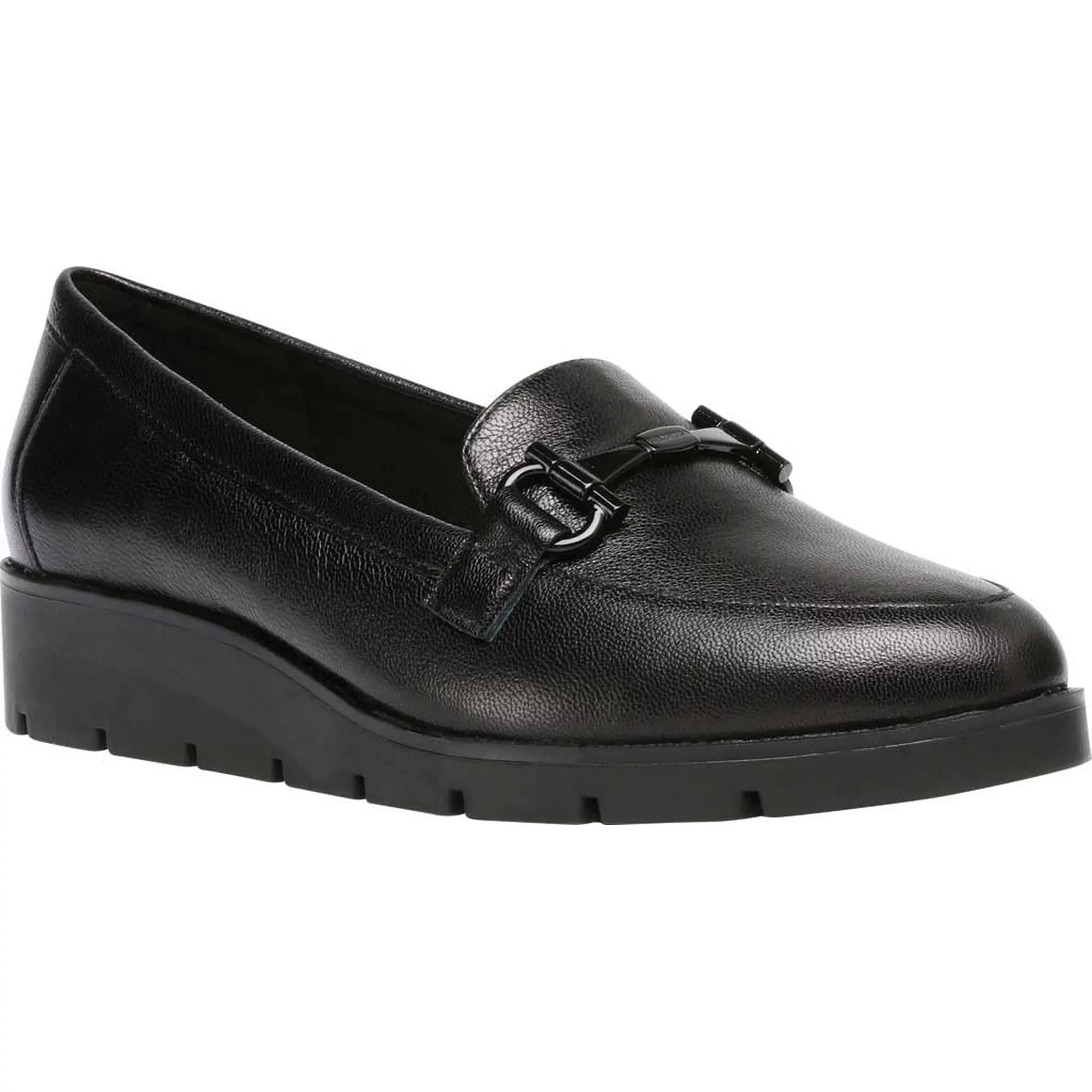 ANNE KLEIN - Round Toe Wedge Slip on Leather Loafers