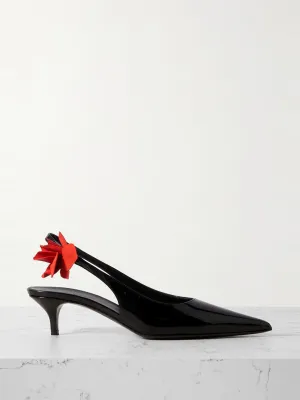 Appliquéd patent-leather slingback pumps