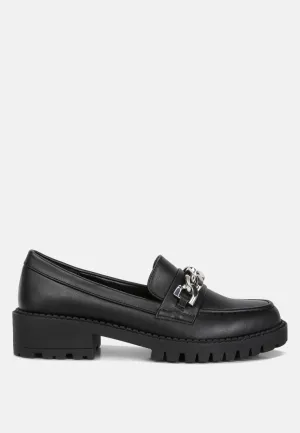 Ashby Faux Leather Chunky Block Heel Loafers