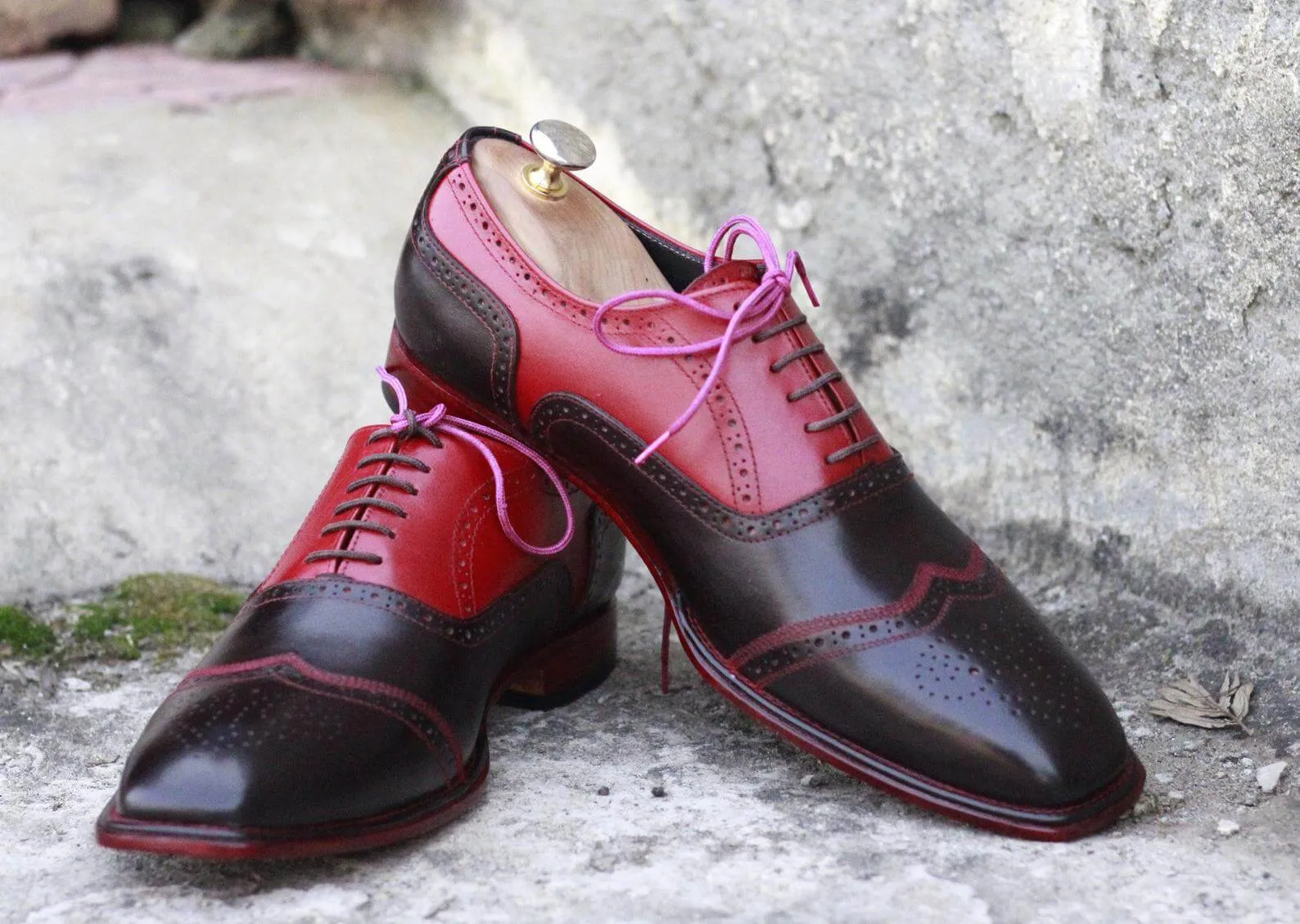 Awesome Handmade Men's Red Brown Leather Wing Tip Brogue Shoes, Men Dress Formal Lace Up Shoes