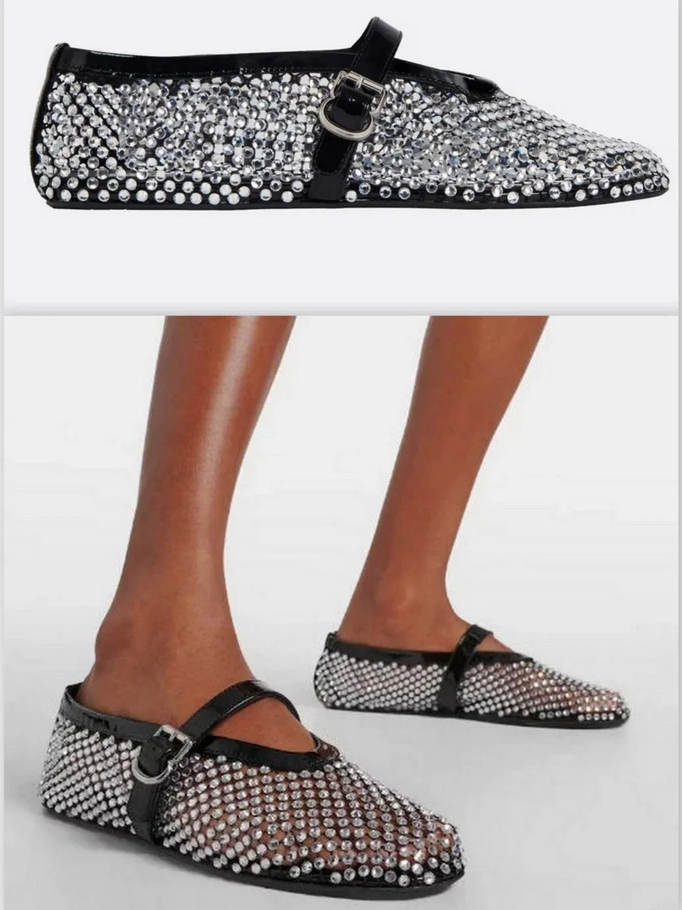 Ballet Flats in Fishnet and Strass