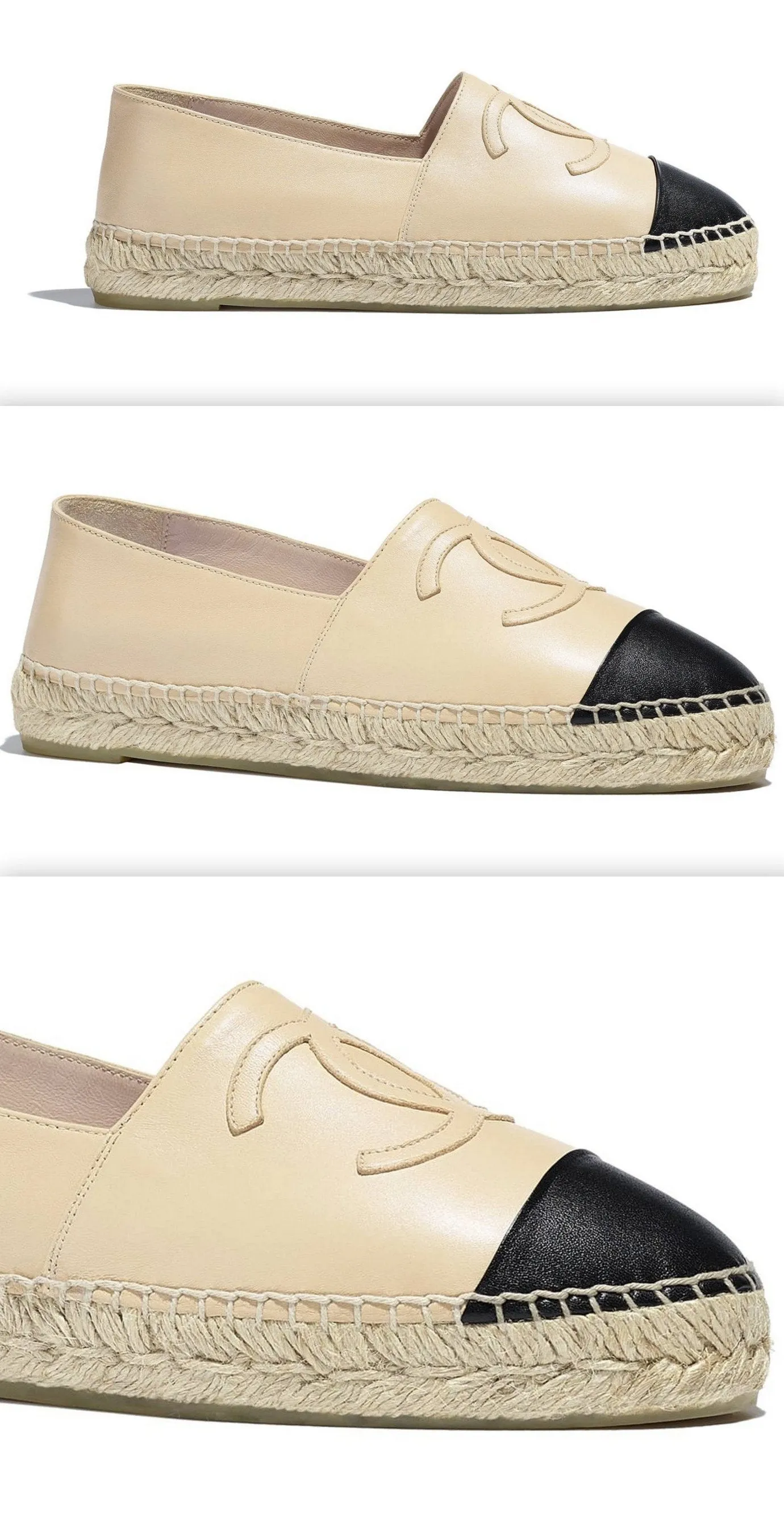 Beige and Black Leather Espadrilles