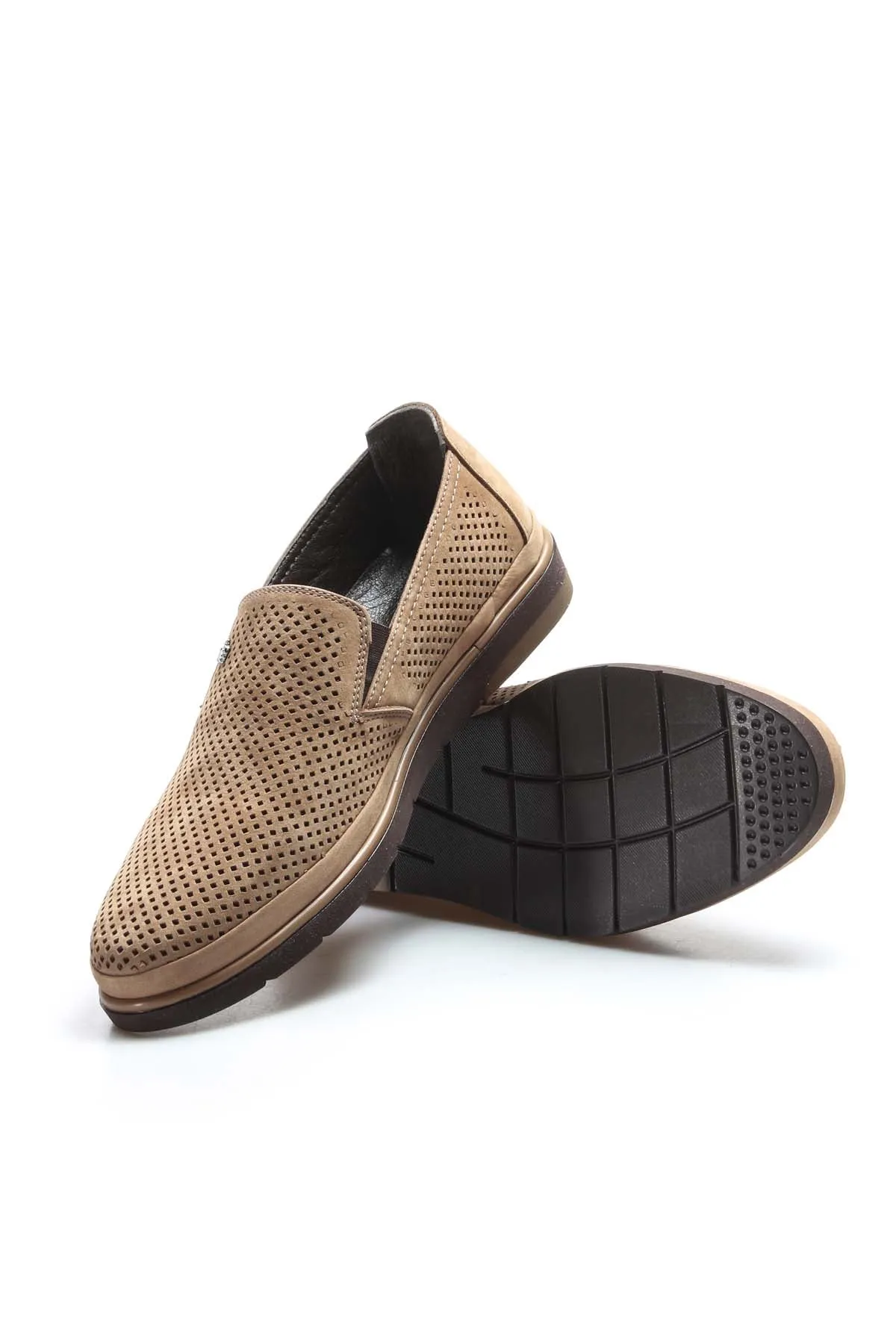 Beige Perforated Leather Loafers Wessi