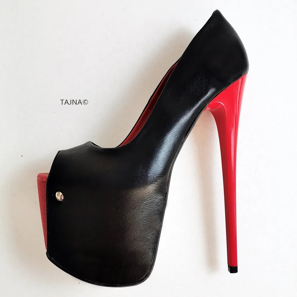 Black Red Peep Toe 19 cm High Heels