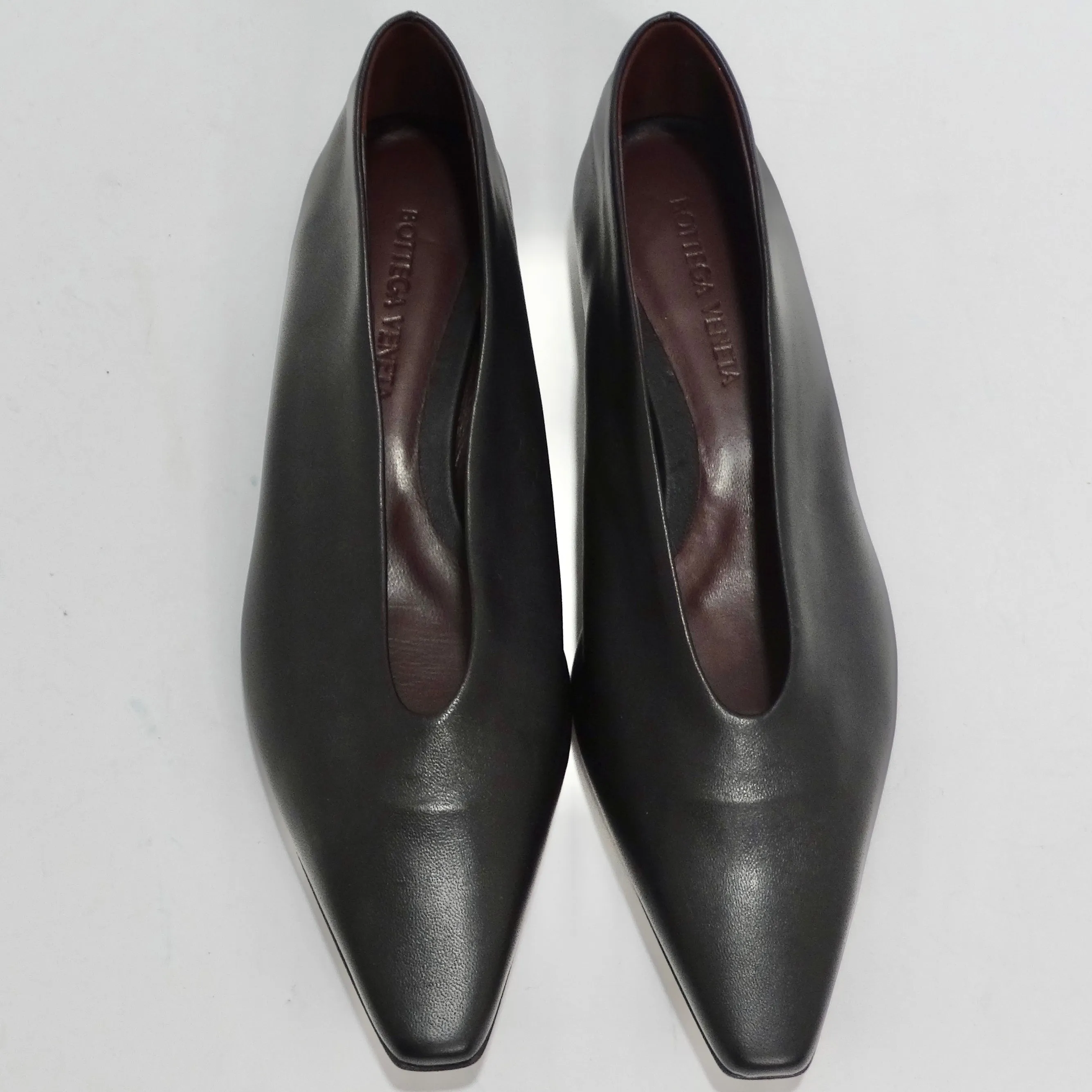 Bottega Veneta Almond Black Leather Flats