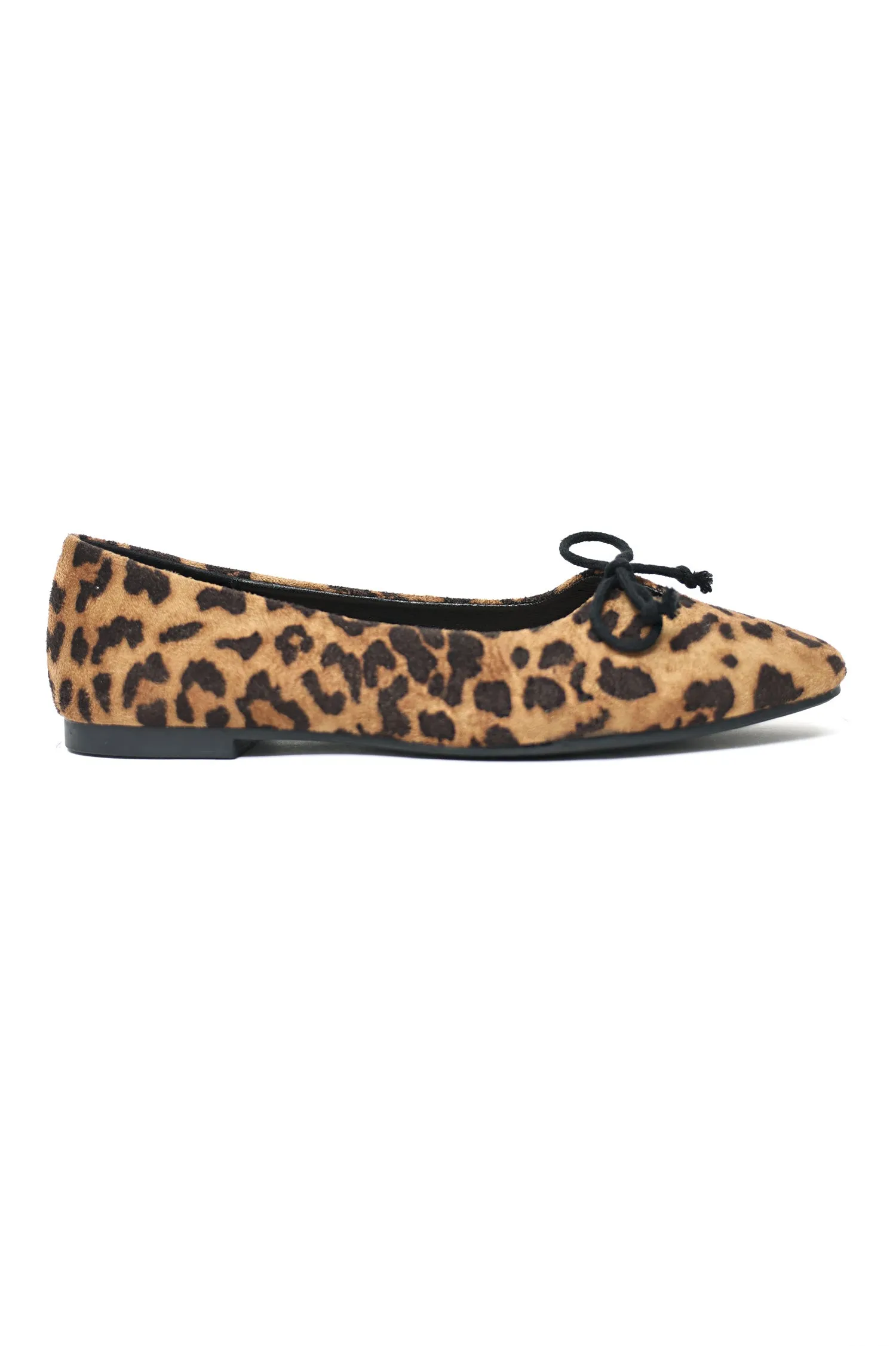 BOW ACCENT SUEDE BALLET FLATS-LEOPARD