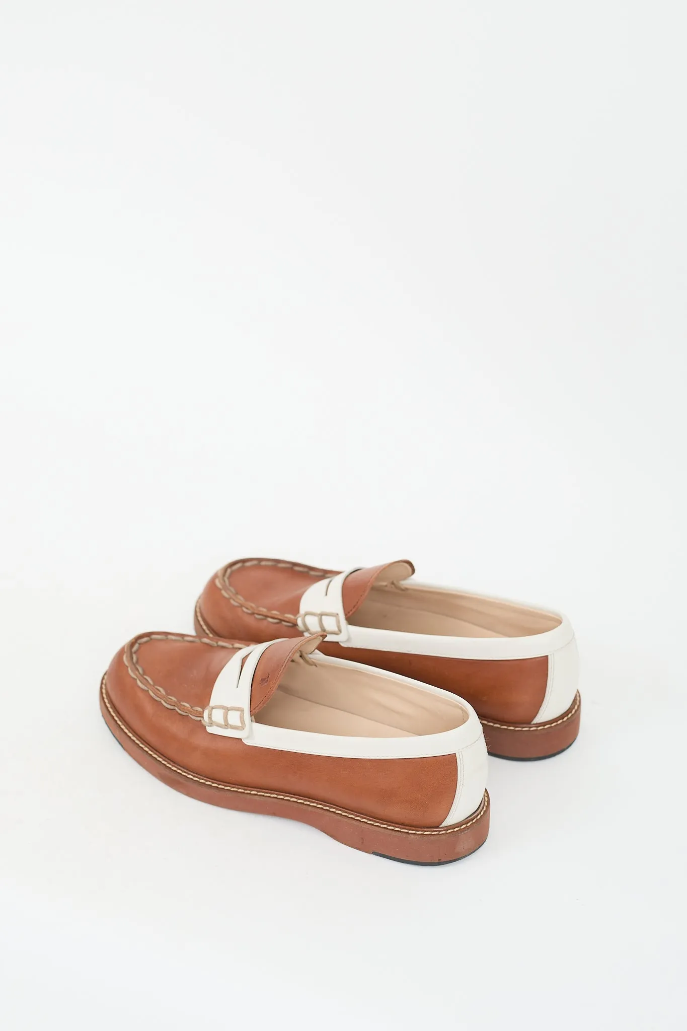 Brown & White Leather Gomma Penny Loafer