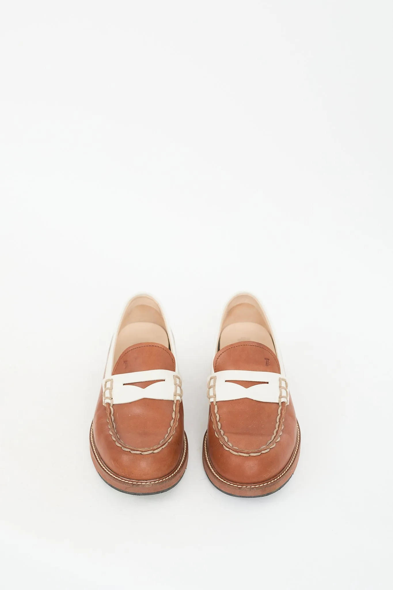 Brown & White Leather Gomma Penny Loafer