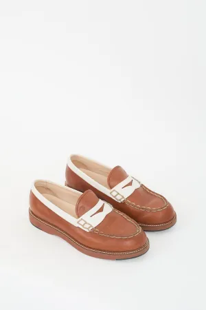 Brown & White Leather Gomma Penny Loafer