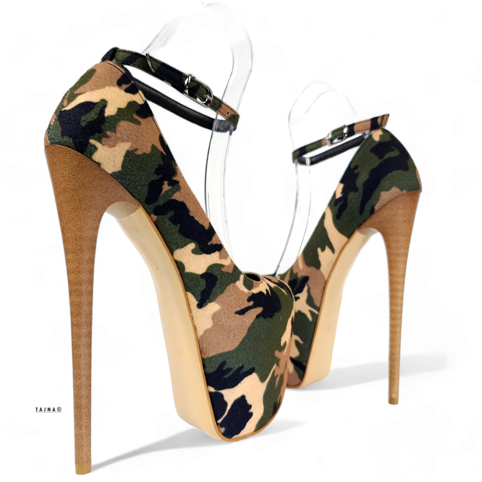 Camouflage Ankle Strap High Heel Pumps