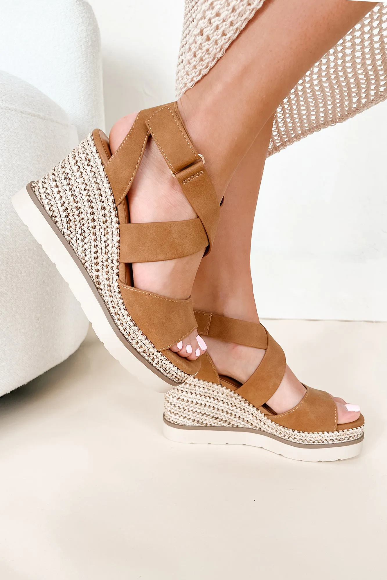 Choice Words Platform Wedge Heeled Sandals (Tan)