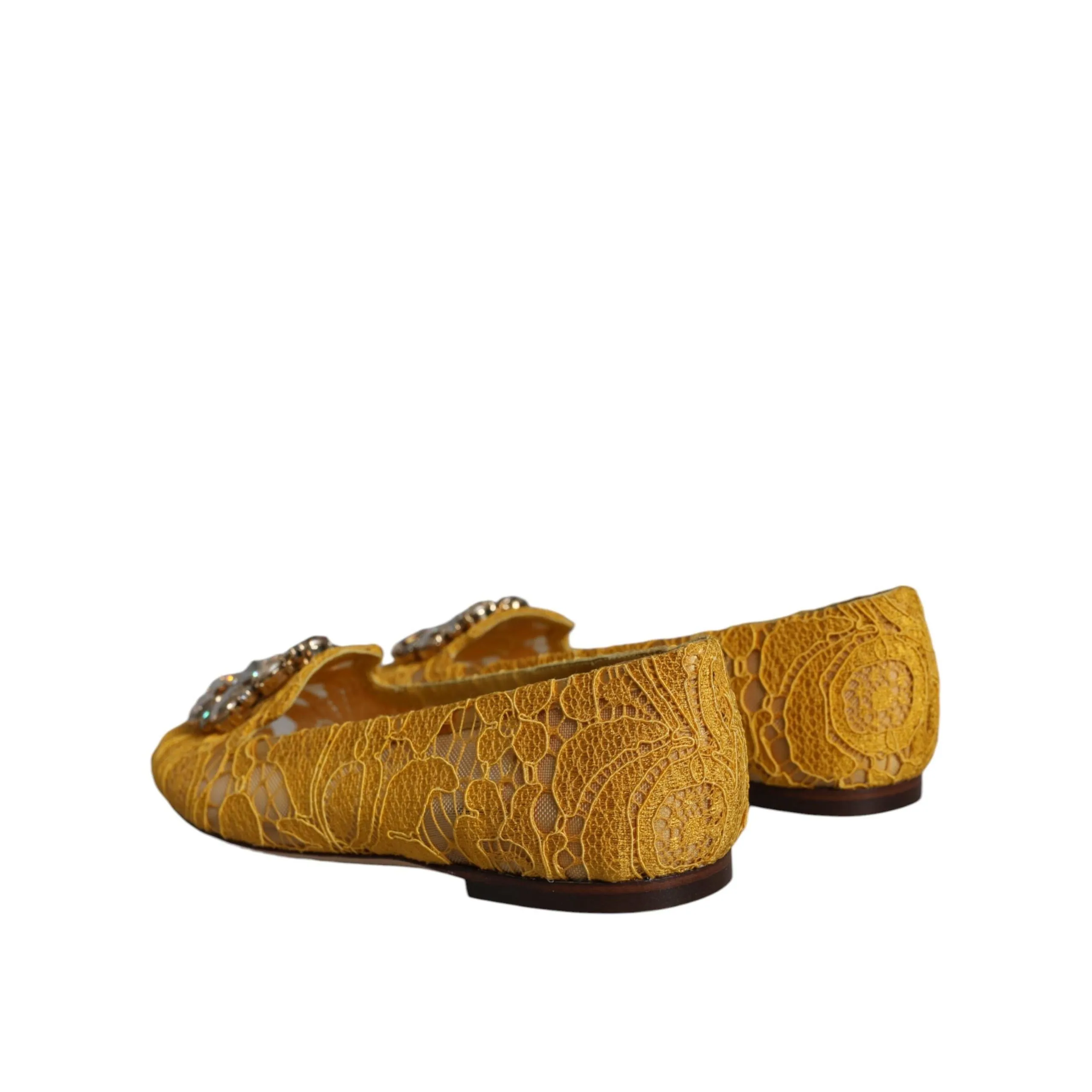 Dolce & Gabbana Mustard Lace Crystal Ballet Flats Loafer Shoes