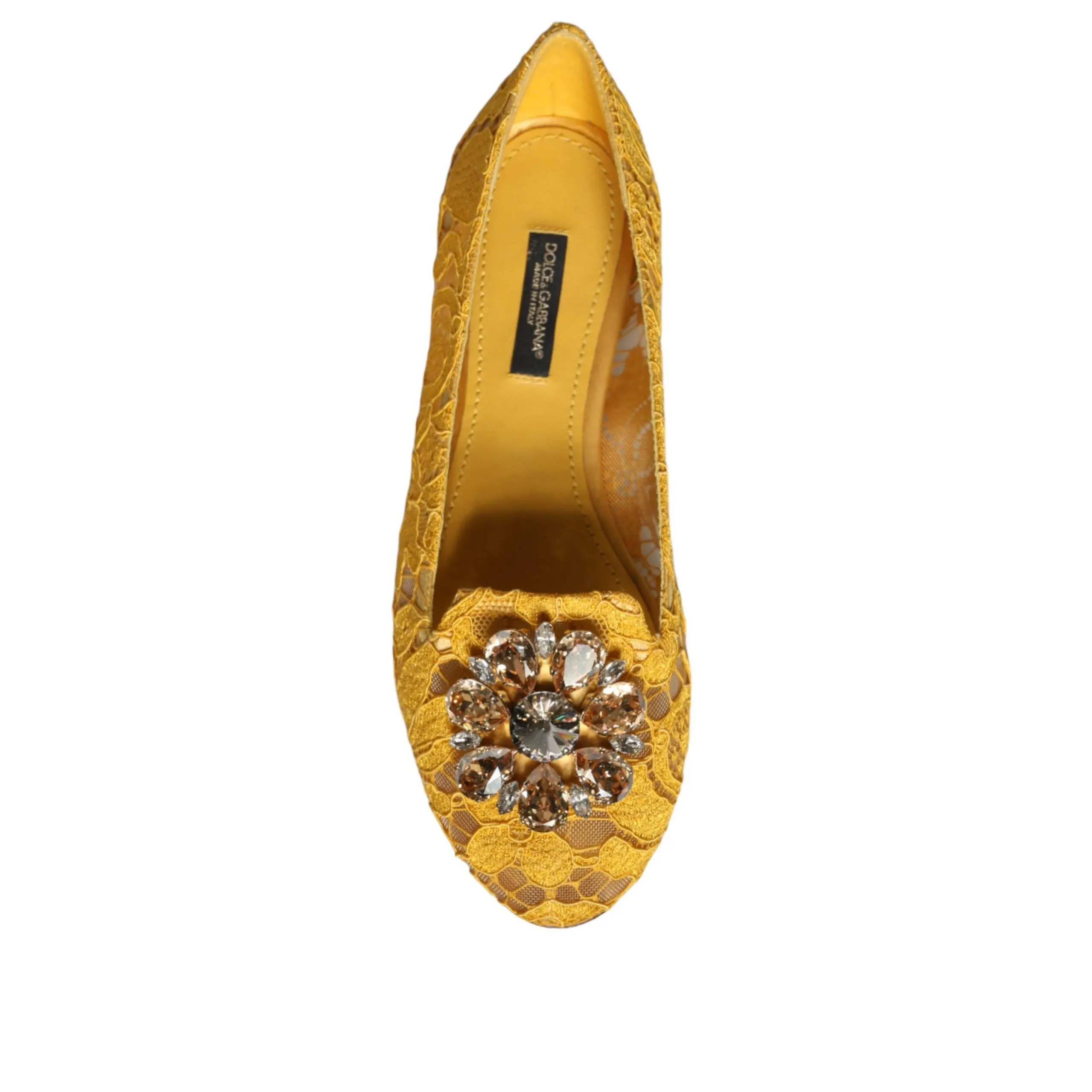 Dolce & Gabbana Mustard Lace Crystal Ballet Flats Loafer Shoes