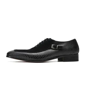 Emporimus2 - Suede & Alligator Print Leather Oxford Single Buckle dress Shoes