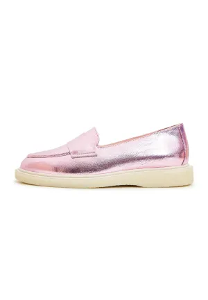 Flat Sole Loafers - Metallic Pink