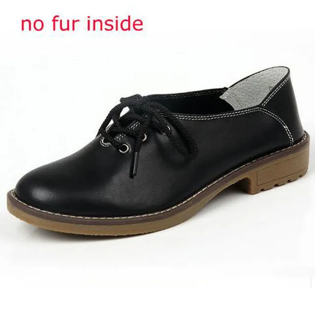 Genuine Leather Oxford Shoes Women Flats Fashion Women Shoes Casual Moccasins Loafers Ladies Shoes