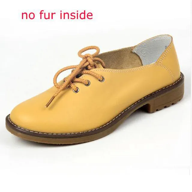 Genuine Leather Oxford Shoes Women Flats Fashion Women Shoes Casual Moccasins Loafers Ladies Shoes