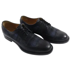 Gucci Black and Navy Tartan Oxford Shoes - 10