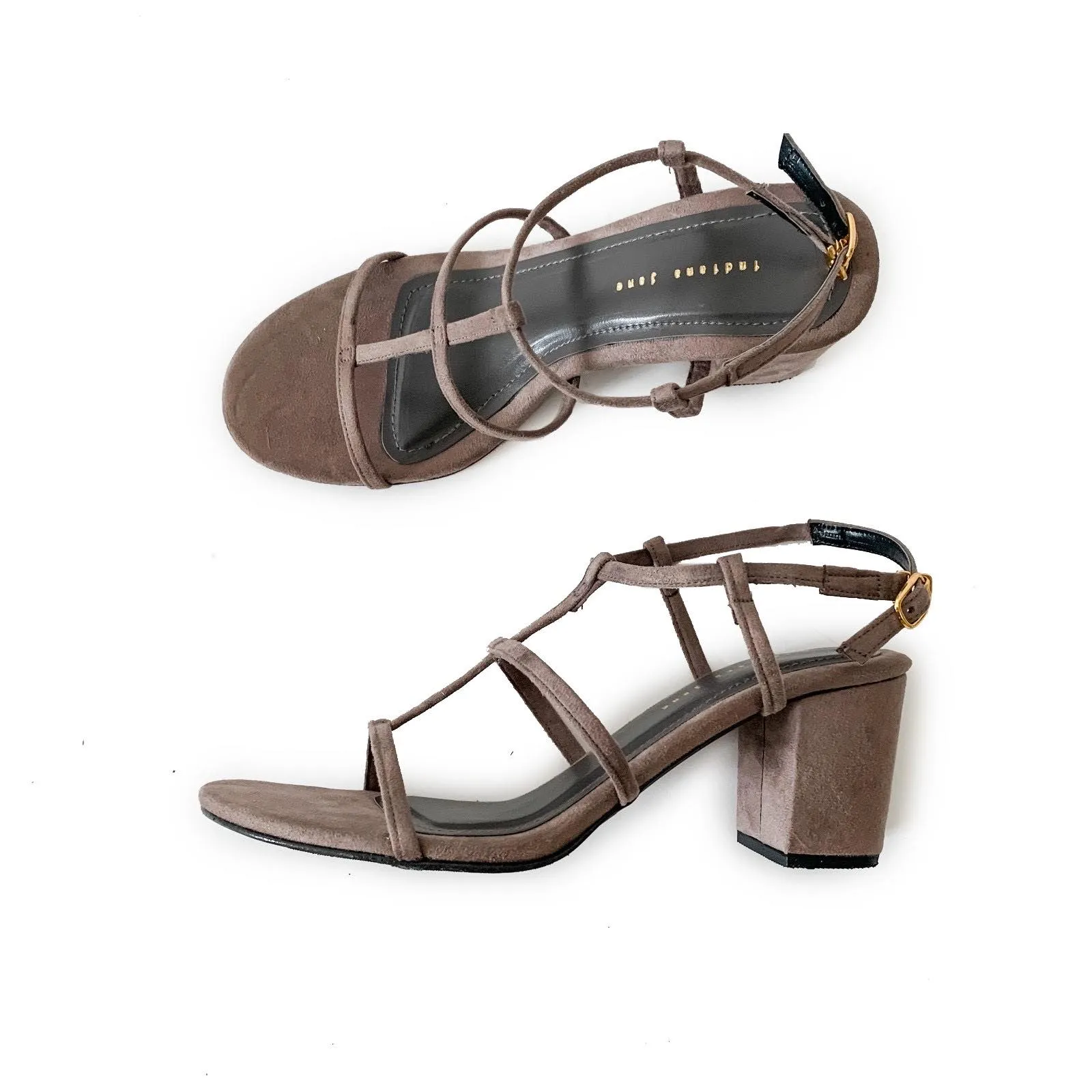 KATY Taupe Vintage Cage Strap Block Heels Sandals