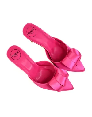 Keri Slip On Mid High Heel Stilettos Mules Party Court Shoes with Pointed Toe in Fuchsia