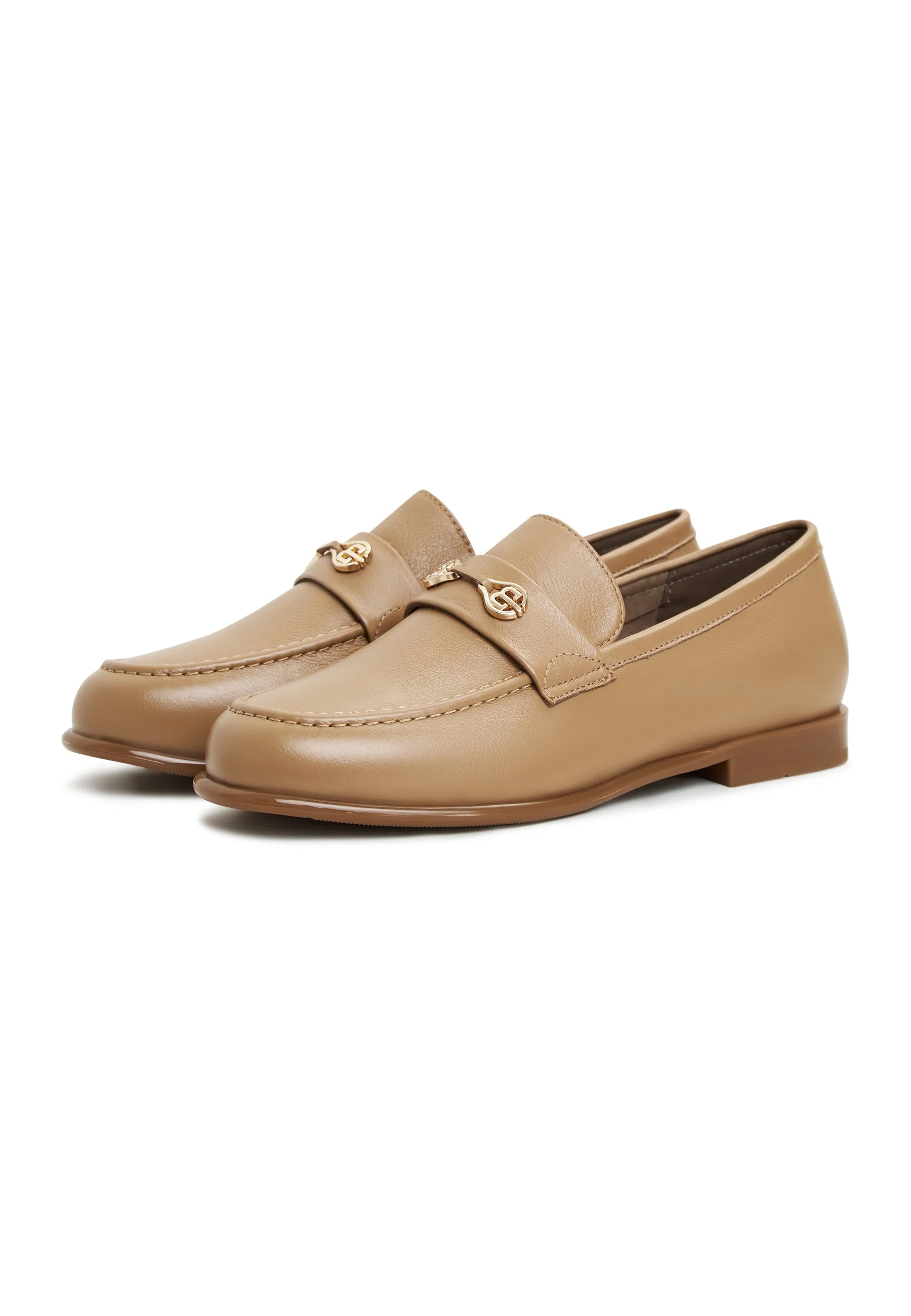 Leather Block Heeled Loafers Abigail - Beige