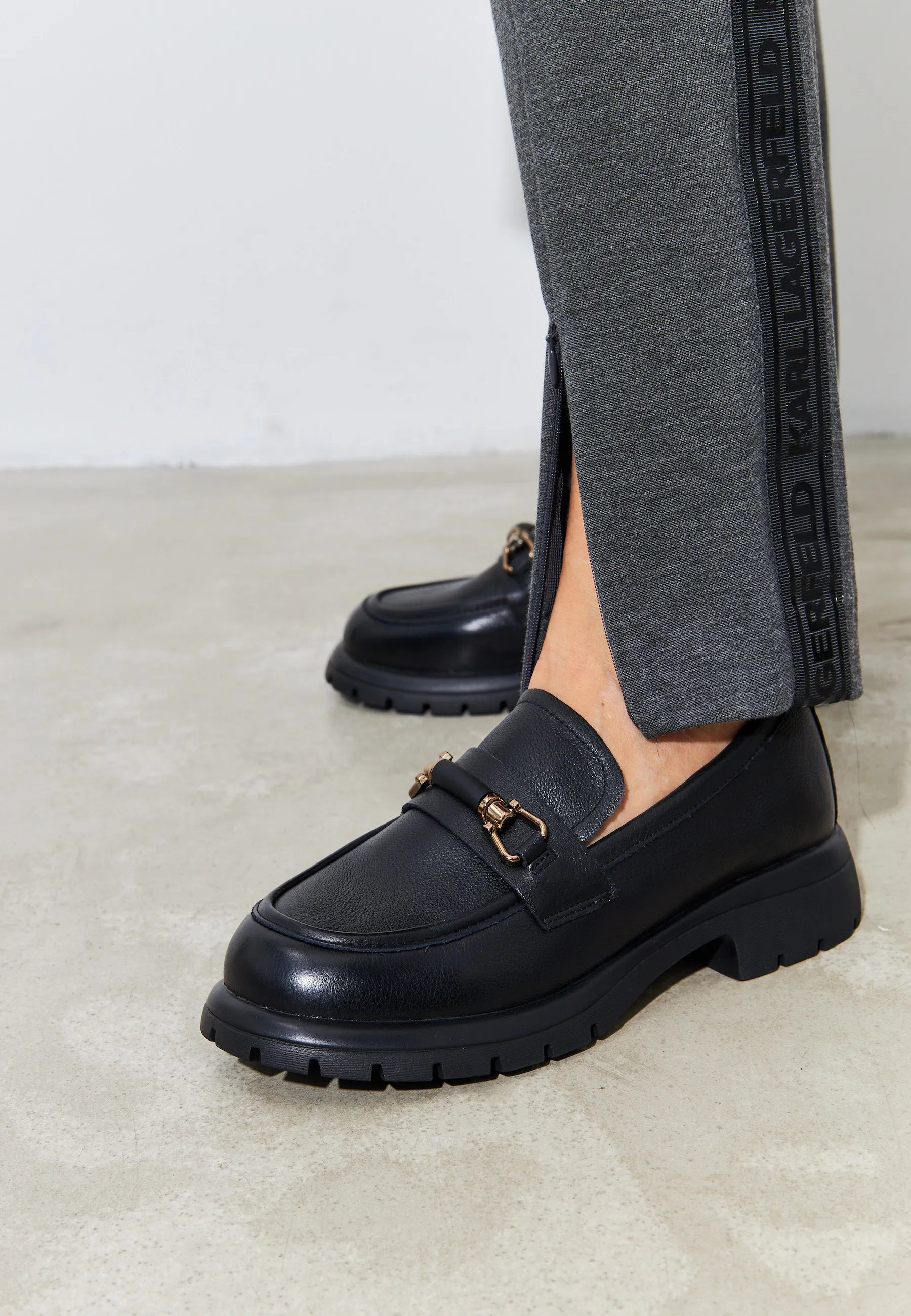 Leather Platform Loafers - Black