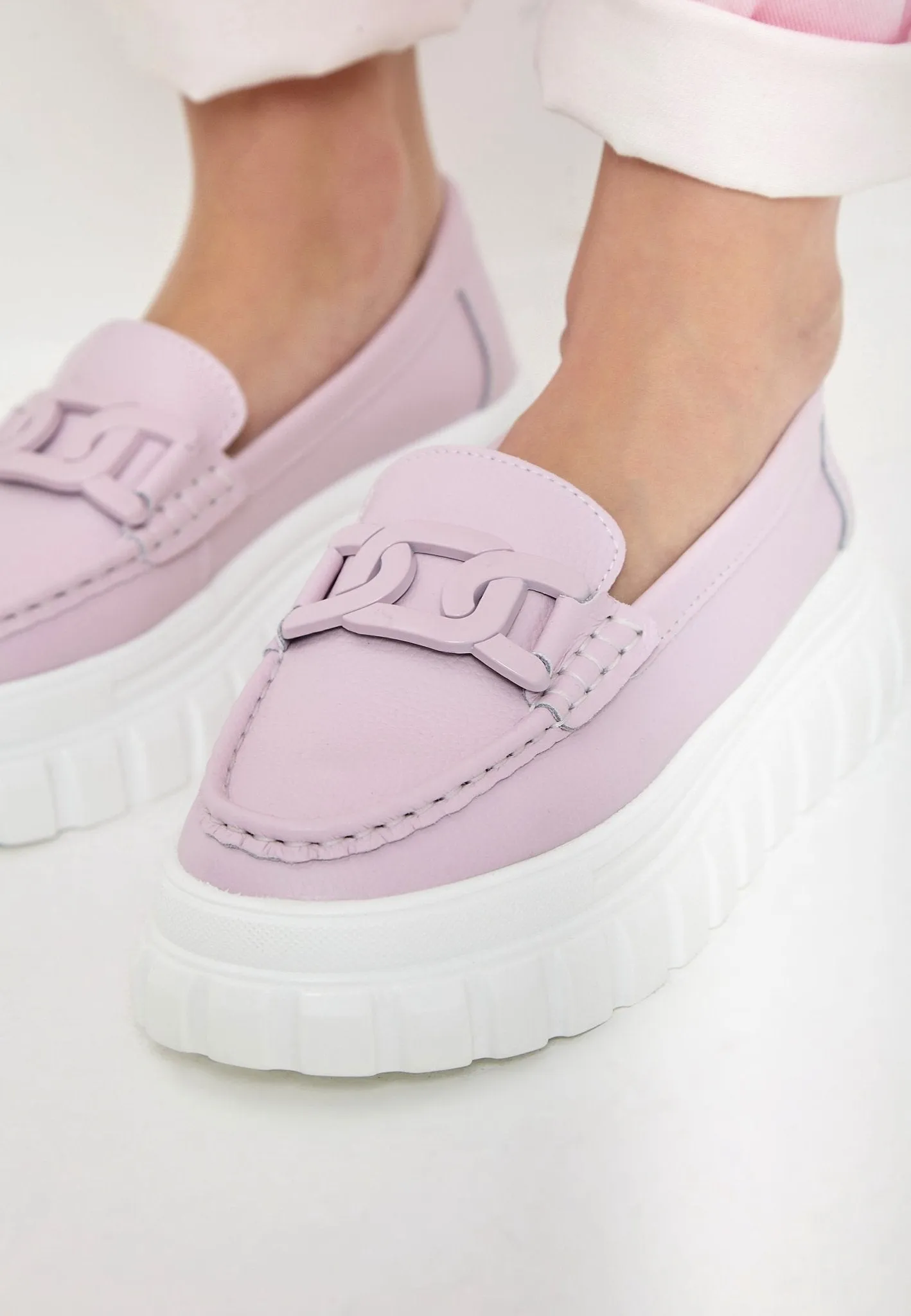 Leather Urban Platform Loafers - Pink