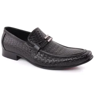 Men “MACKLIN” Moc Toe Buckle Embossed Woven Textured Loafer Shoes