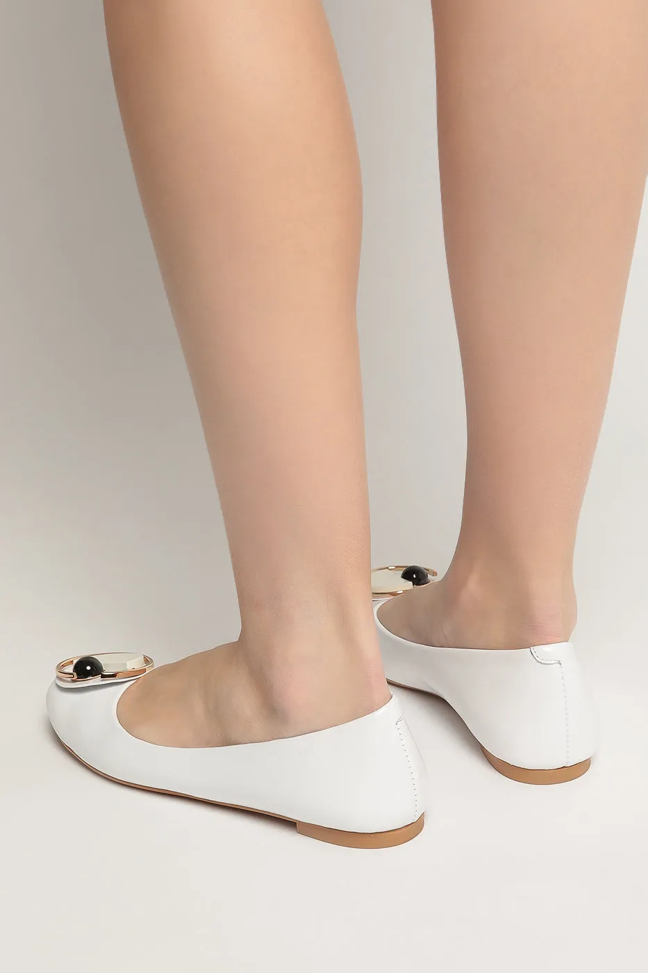 Modern Geometric Ballet Flats - White