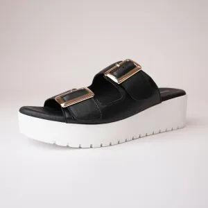 Oaxel Black/ White Sole Leather Slides