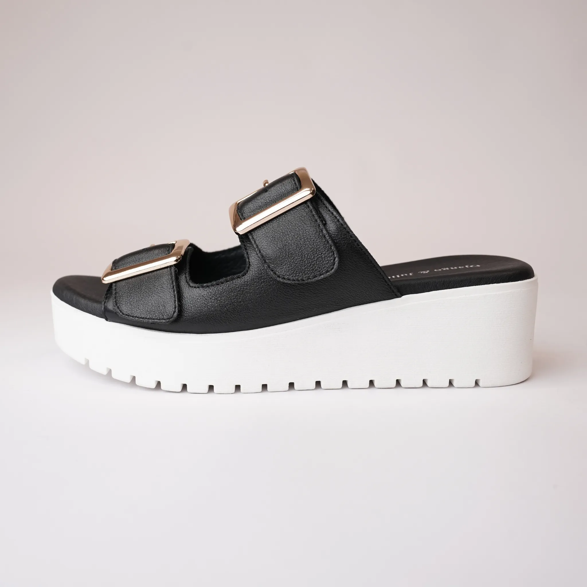 Oaxel Black/ White Sole Leather Slides