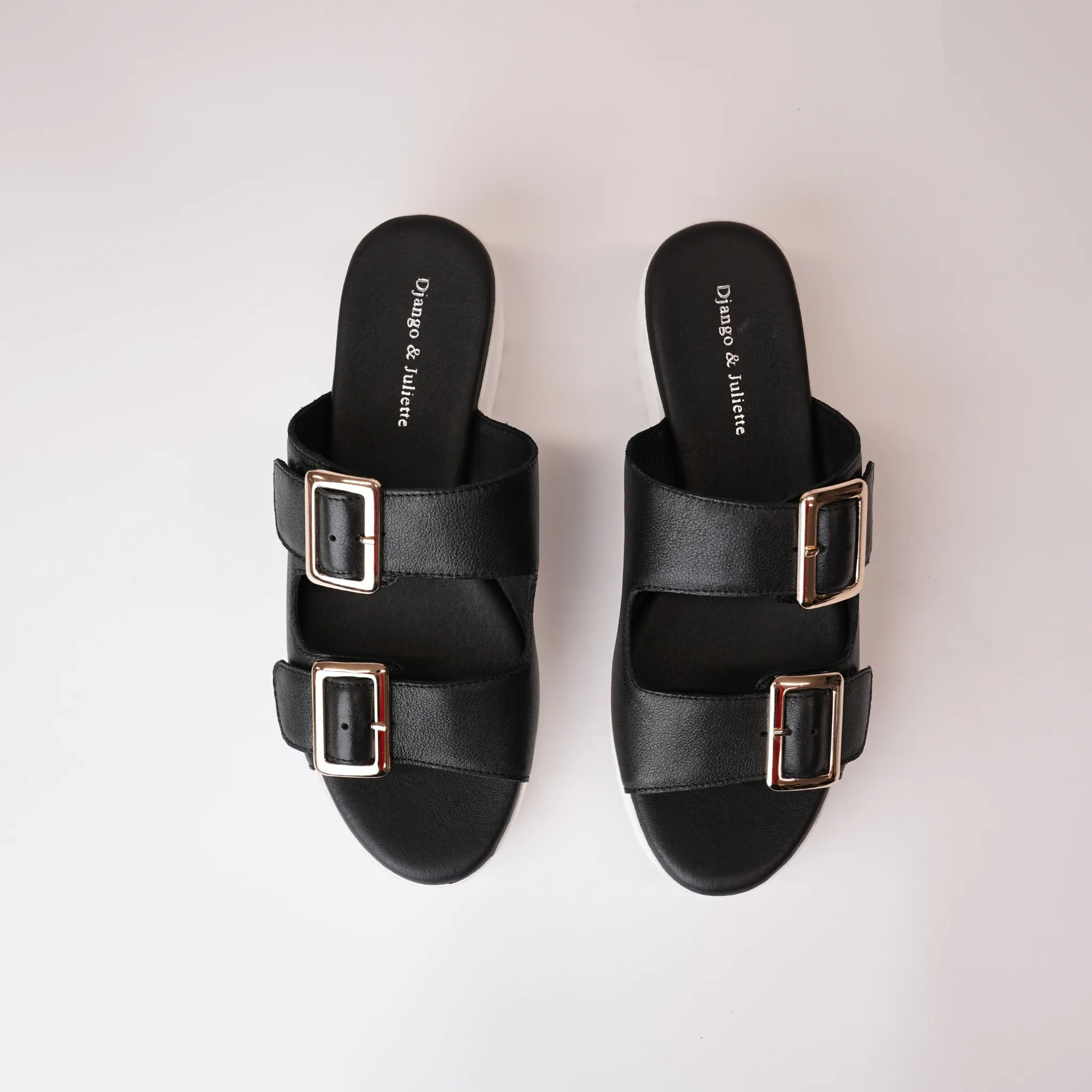 Oaxel Black/ White Sole Leather Slides