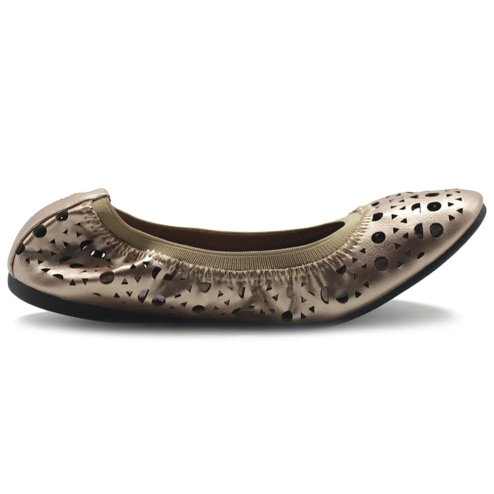 Ollio Women's Shoe Cut Out Comfort Elasticated Ballet Flats