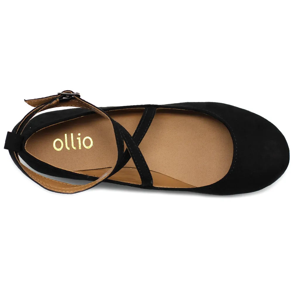 Ollio Women's Shoe Light Comfort Faux Suede Cross Strap Ballet Flats