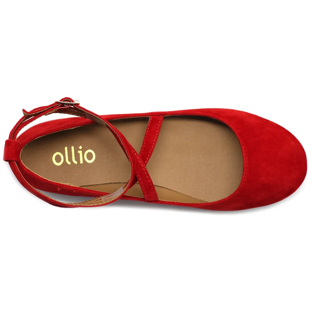 Ollio Women's Shoe Light Comfort Faux Suede Cross Strap Ballet Flats