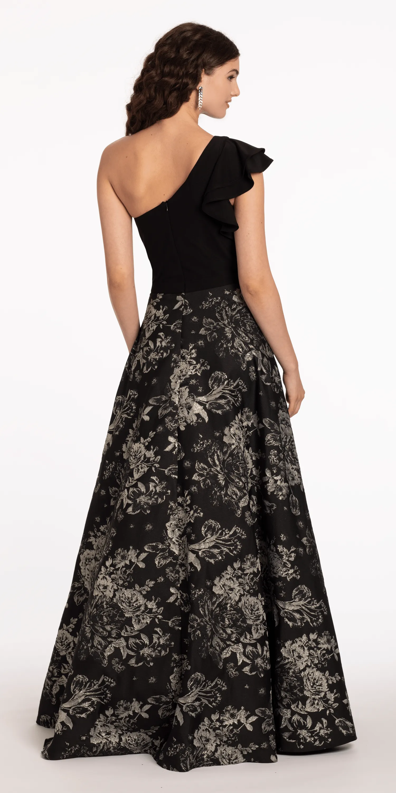 One Shoulder Jacquard A Line Dress with Pockets