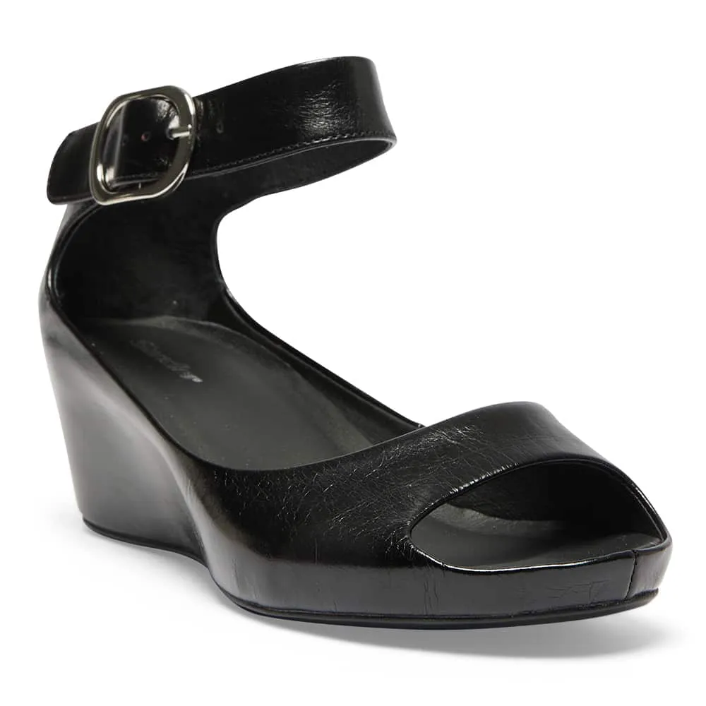 Pippa Wedge in Black Leather