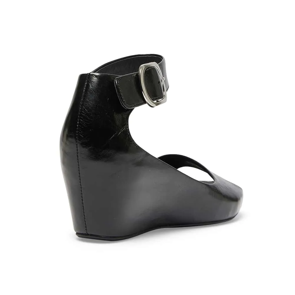 Pippa Wedge in Black Leather