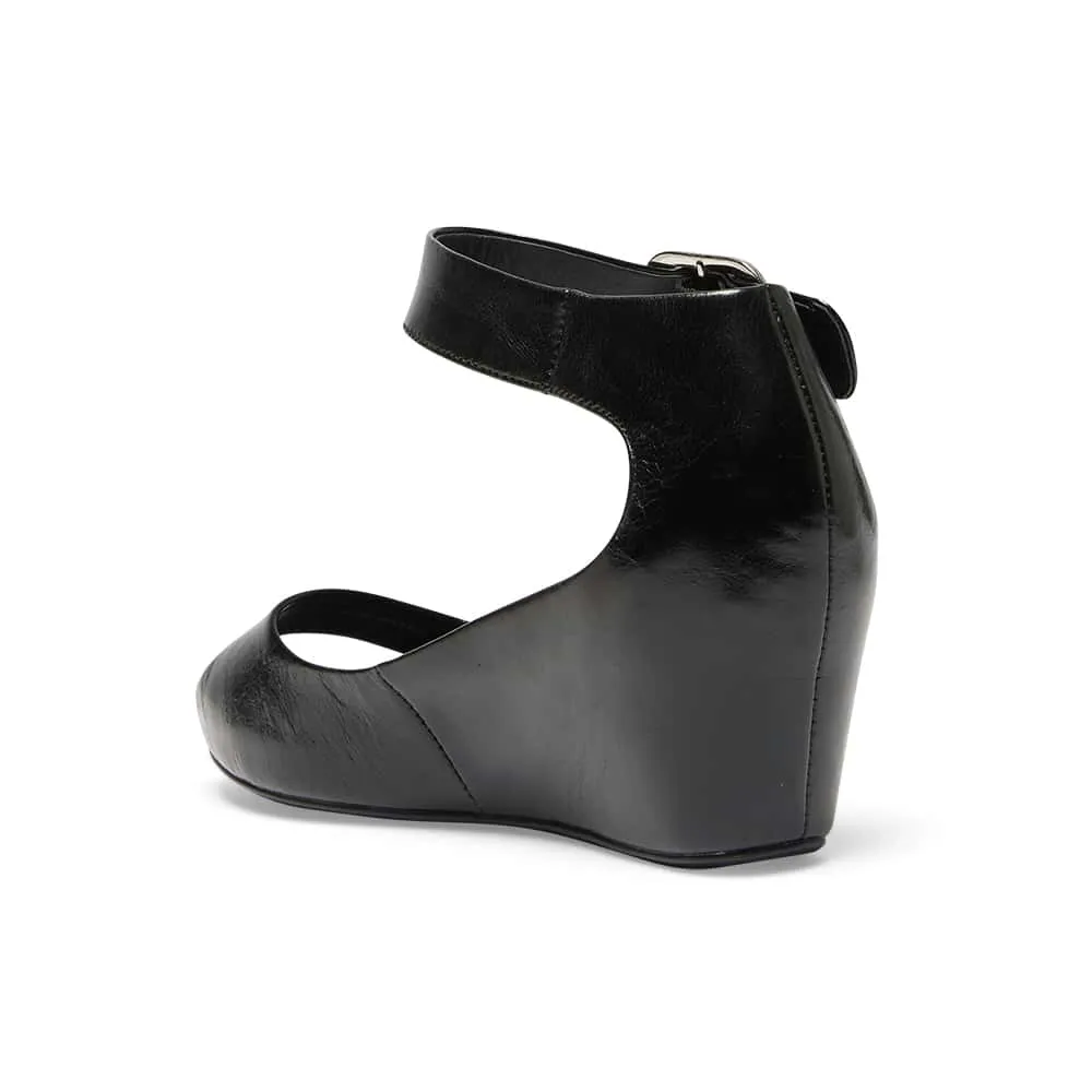 Pippa Wedge in Black Leather