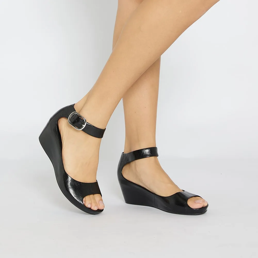 Pippa Wedge in Black Leather