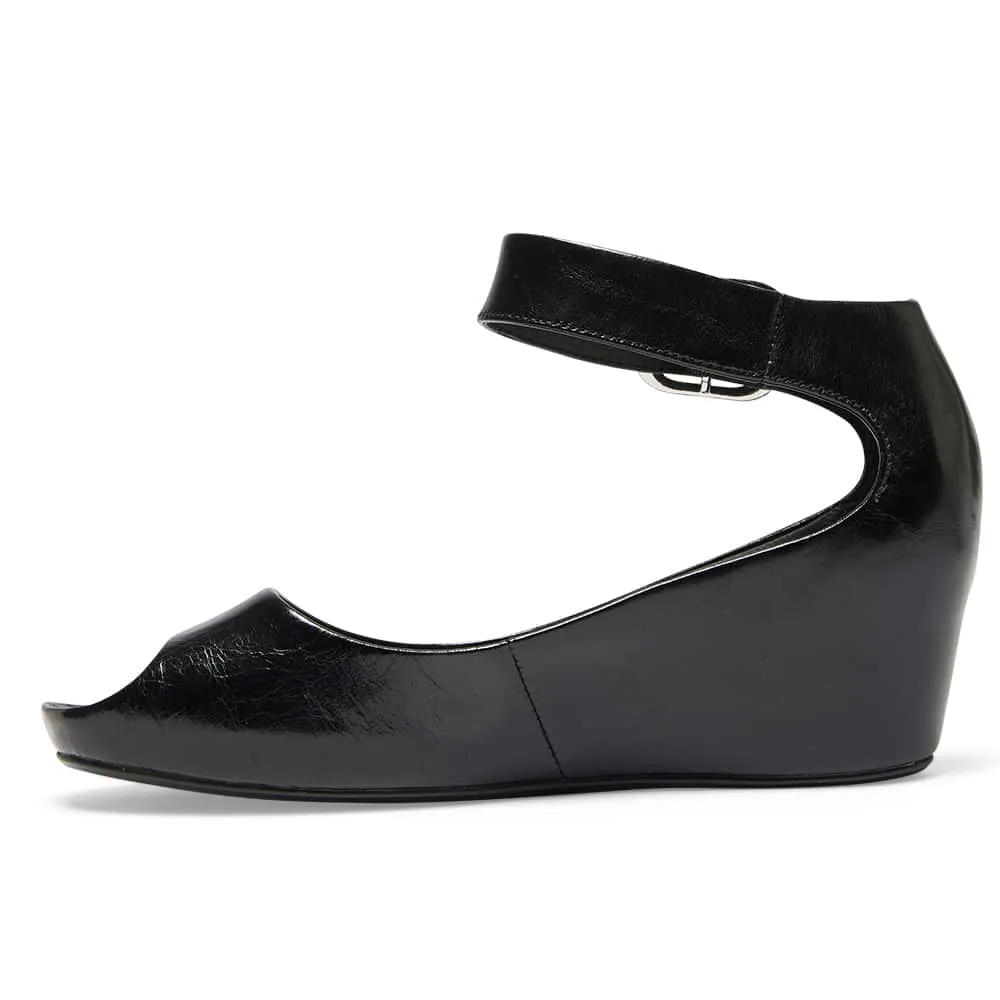 Pippa Wedge in Black Leather