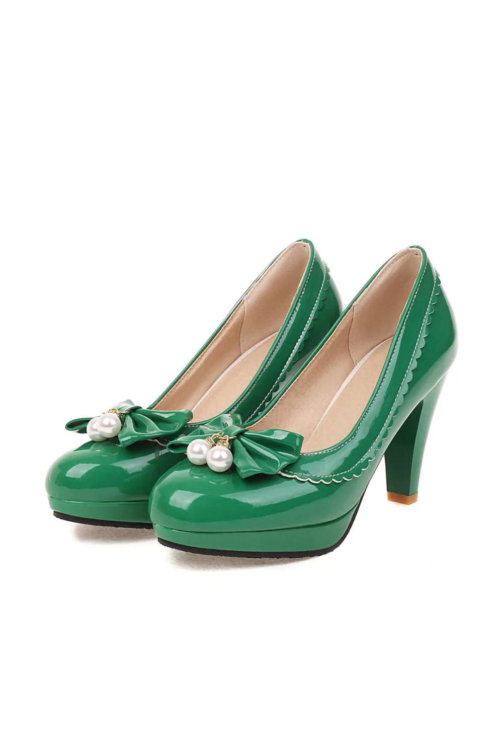 Retro Bow Pearl High Heels Shoes