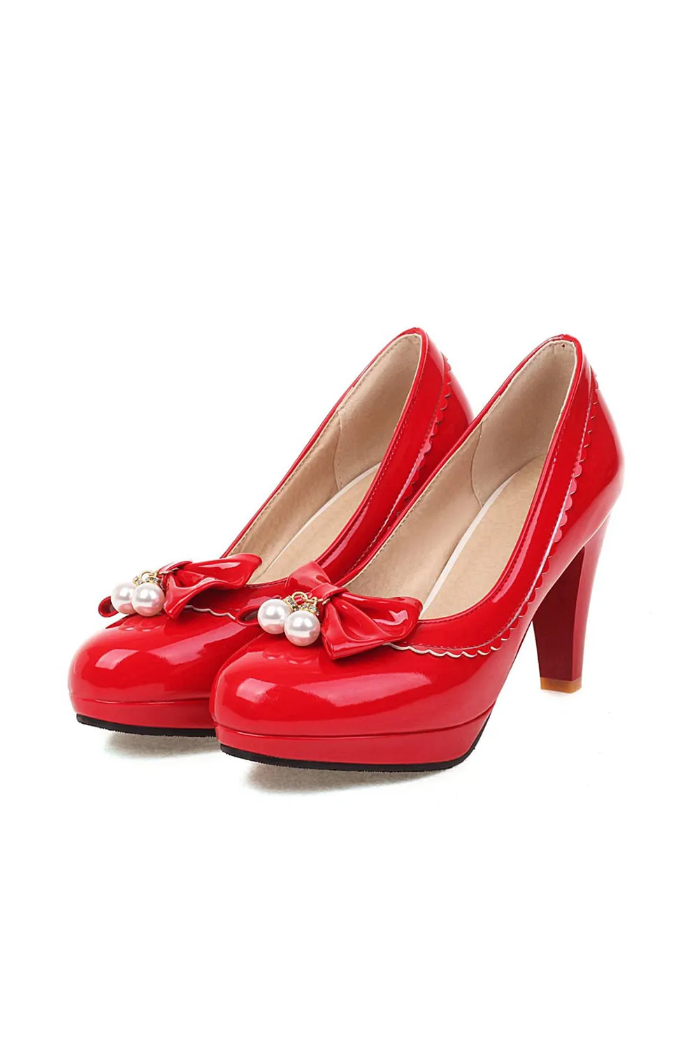 Retro Bow Pearl High Heels Shoes