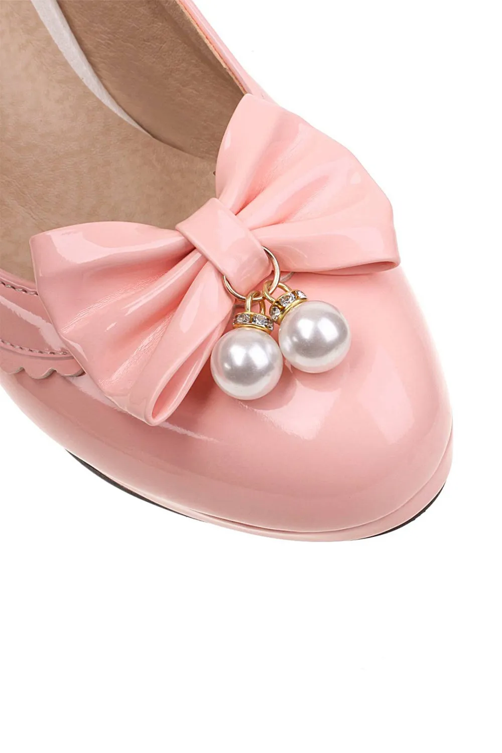 Retro Bow Pearl High Heels Shoes