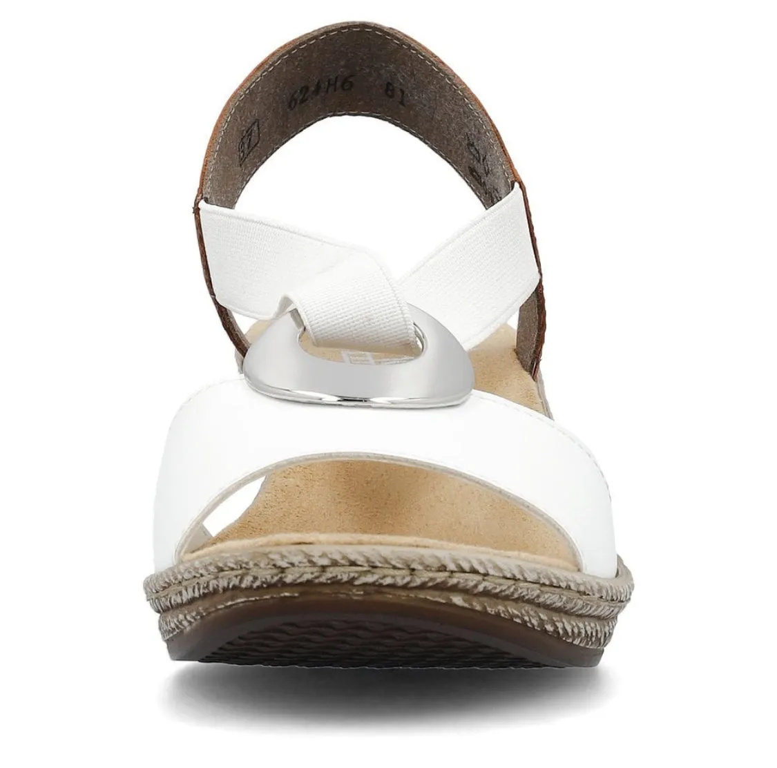 Rieker 624H6-81 Alula White And Tan Low Wedge Sandals