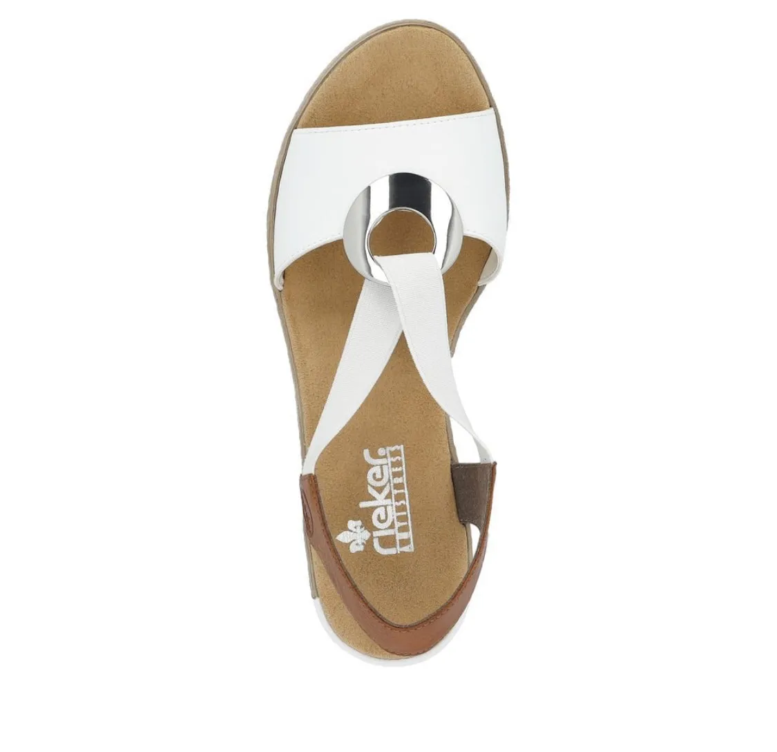 Rieker 624H6-81 Alula White And Tan Low Wedge Sandals