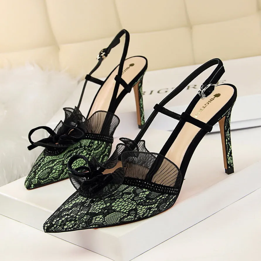 Ruffle Lace Mesh Heels