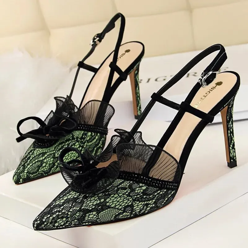 Ruffle Lace Mesh Heels